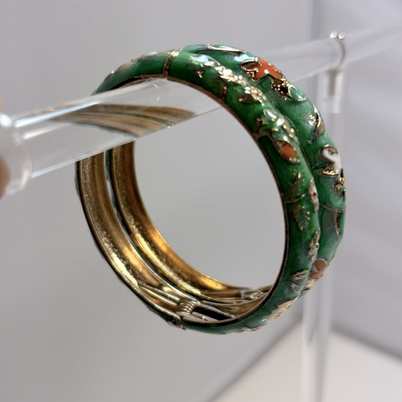 New Handcrafted Cloisonne Bangle Bracelets Golden Enamel Metal Handcuff - Picture 4 of 5